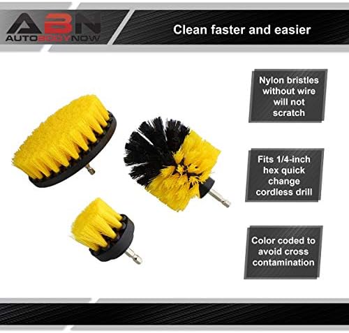 Комплект четки ABN Yellow Power Scrubber за Пробийте с 1/4 инча - 3 бр. със Средна четина - Препарат за почистване на плочки, Скрубер