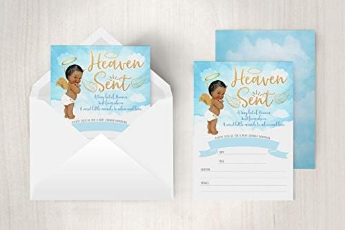 На вашия главното събитие са Отпечатани покани за участие в детски душ за момче, изпратен Небето, афроамериканские Сладък облаци
