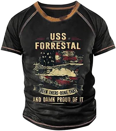 Мъжки t-shirt Raglan USS Forrestal С писмото принтом в Ретро стил, Ризи с Къс ръкав и кръгло деколте, Ежедневни Свободни Върховете