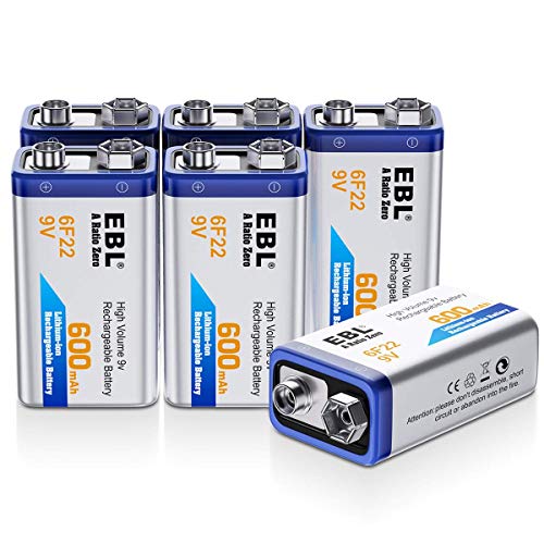 EBL 9-Вольтовые Батерии 600mAh Li-ion Литиево-йонна Акумулаторна Батерия 9V, 6 опаковки